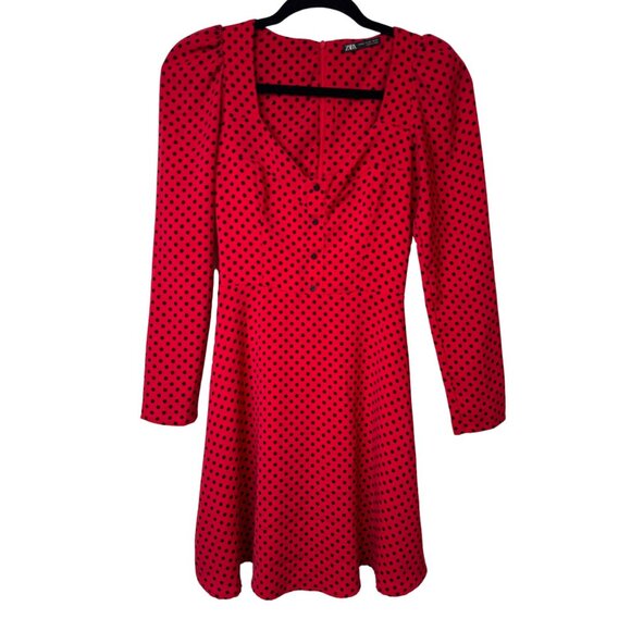 2/$30 ZARA XS Red & Black Polka Dot Mini Dress - Picture 1 of 14